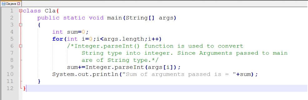 This image describes a sample problem of command line arguments in java.